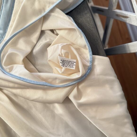 Vtg Ivory Shadowline Nightgown & Robe Set Embroidered & Blue Piping EUC Sz LG - Picture 10 of 16